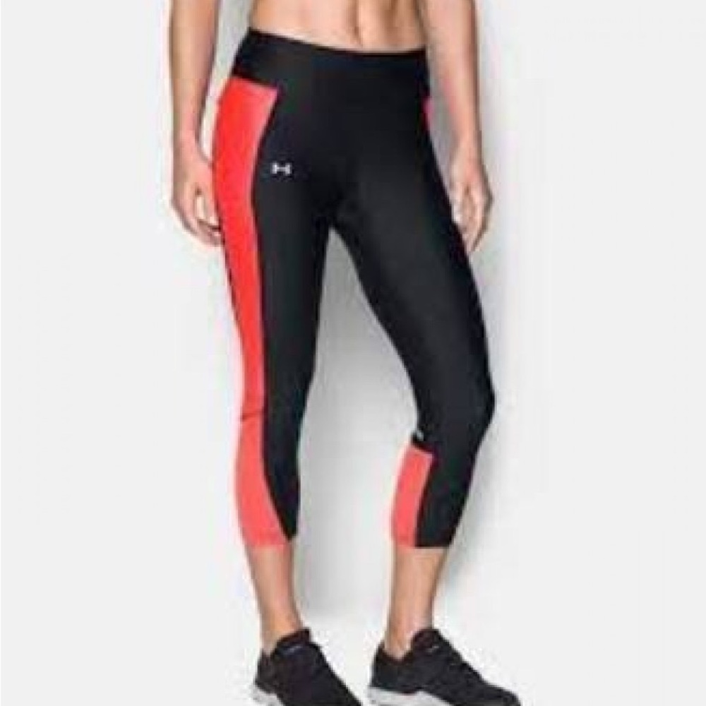 UNDER ARMOUR WOMEN'S HEATGEAR COMPRESSION LEGGINGS BLACK /ORANGE